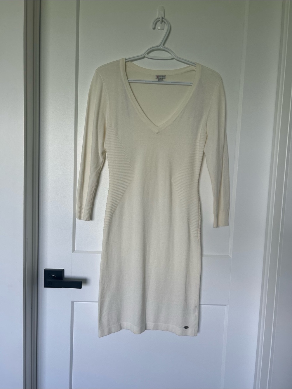 Guess Cream V-Neck Sweater Dress